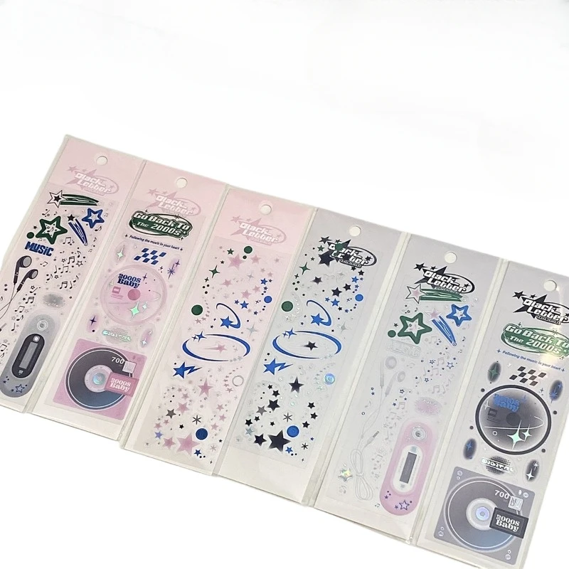 1Pc Korean Fashion Shiny Silver Stickers Retro CD MP3 Music Series Stickers Scrapbook Photo Card DIY Decor Materials