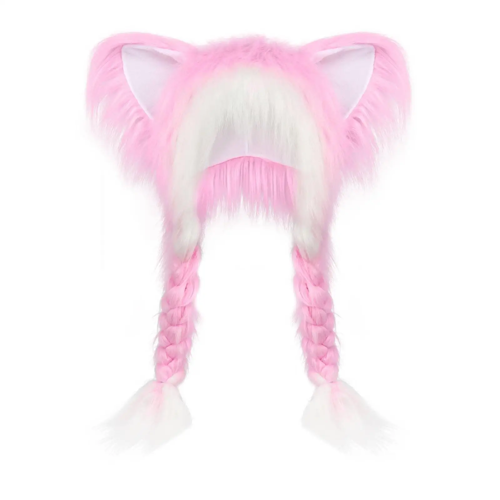 Furry Cat Ear Headpiece with Braids Soft Anime Cosplay Cat Ear Accessory One Size Fits Most Low Shedding for Cosplayers