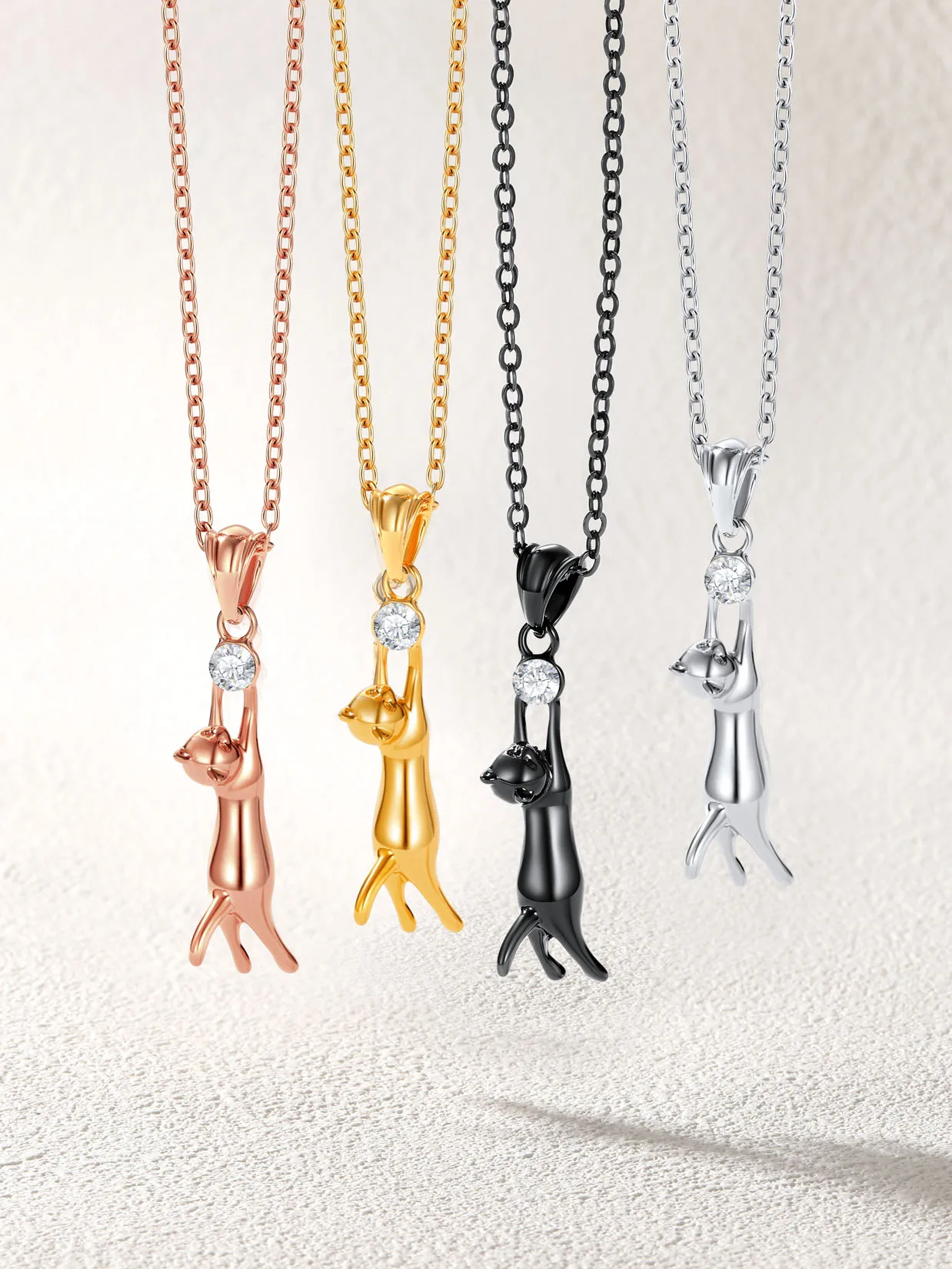 U7 Cat Necklace Earring Set for Woman 14K Gold Color Cute Pet Cat Chasing Ball CZ Jewelry Set for Her Gift for Cat Person