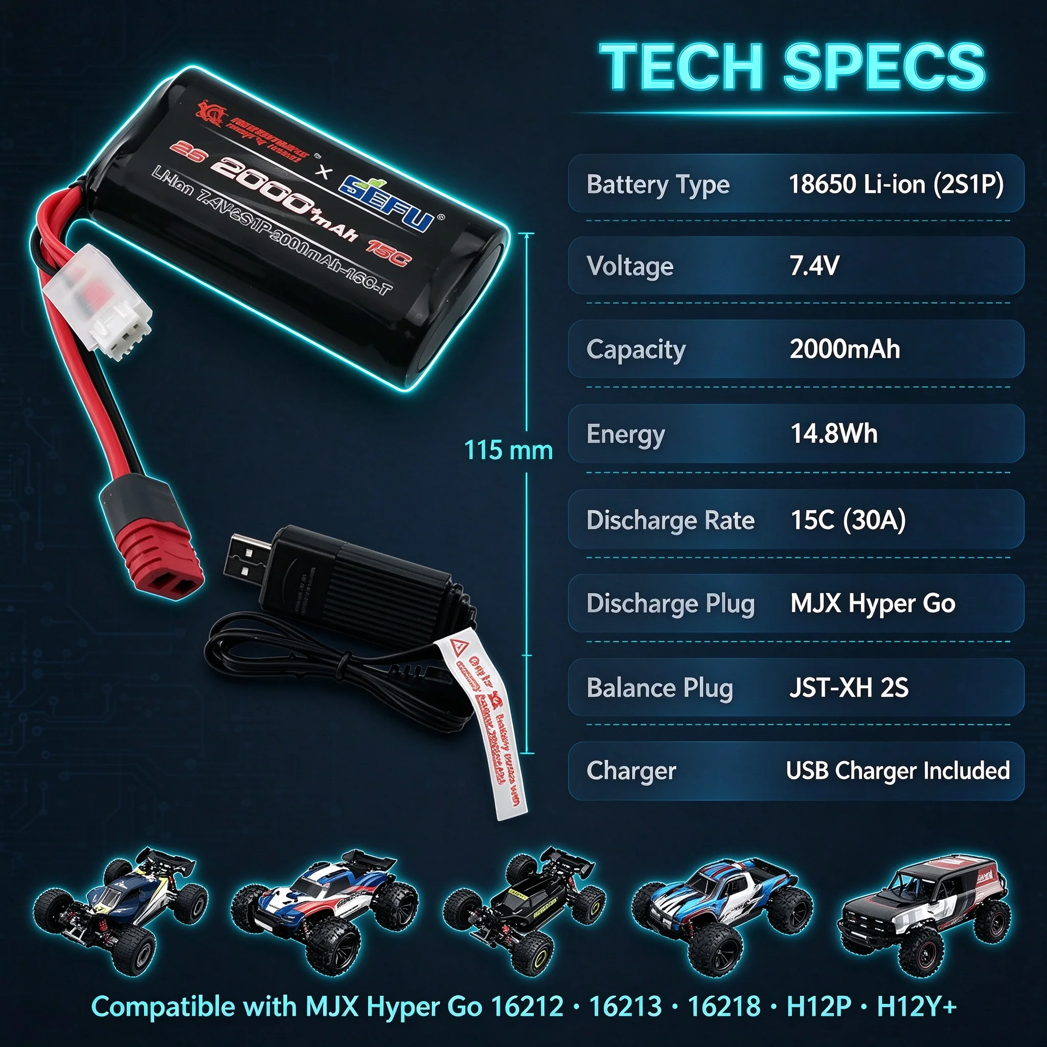 7.4V 2S 4000mAh Original And Upgrade Lipo Battery For MJX Hyper Go RC CAR 16208 16209 16210 14301 14302 14209 14210