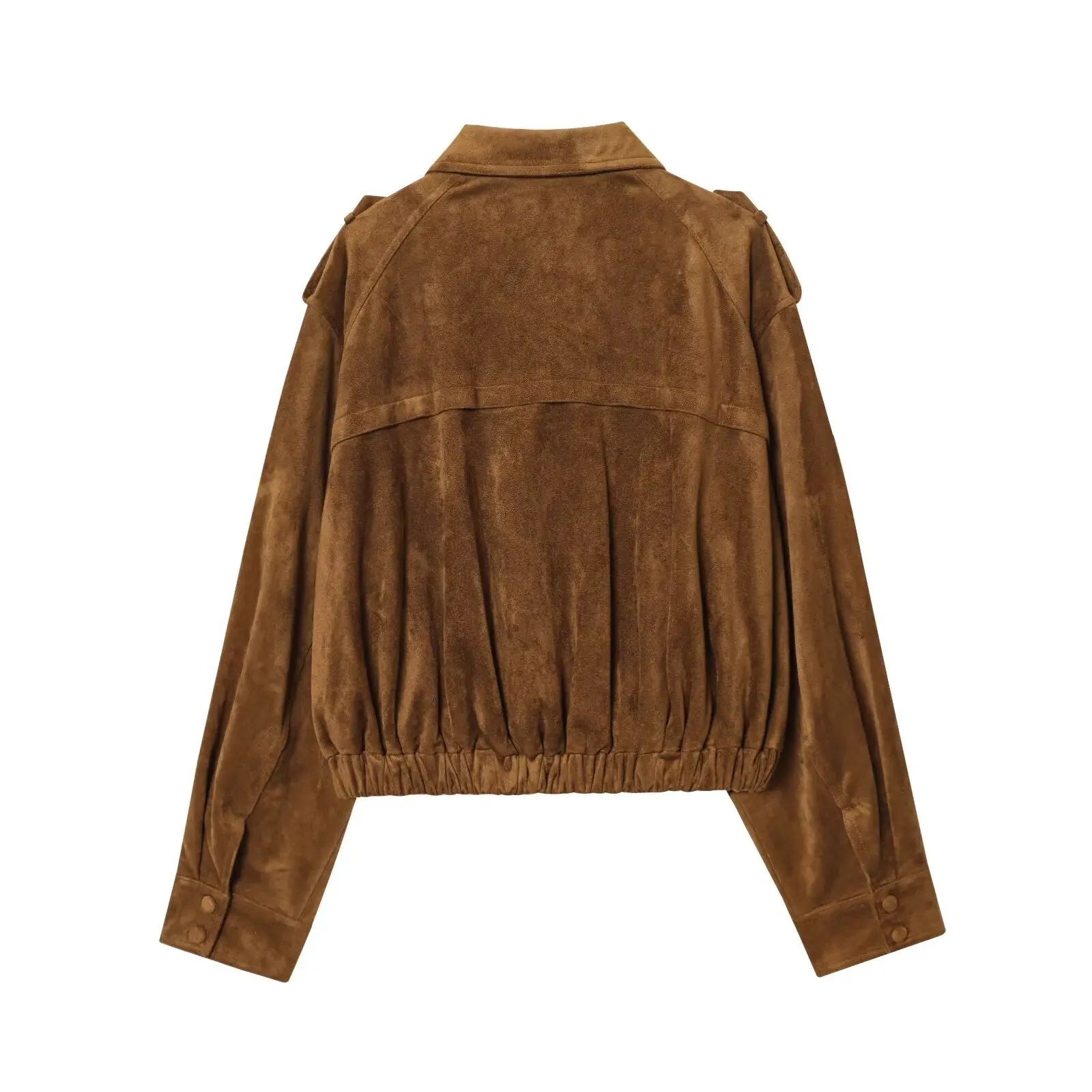 JNLEAOG 秋の新作 スエード風 レトロ ワークウェア風 ジャケット アウター ポリエステル スタンドカラー ジップアップ レディースコート