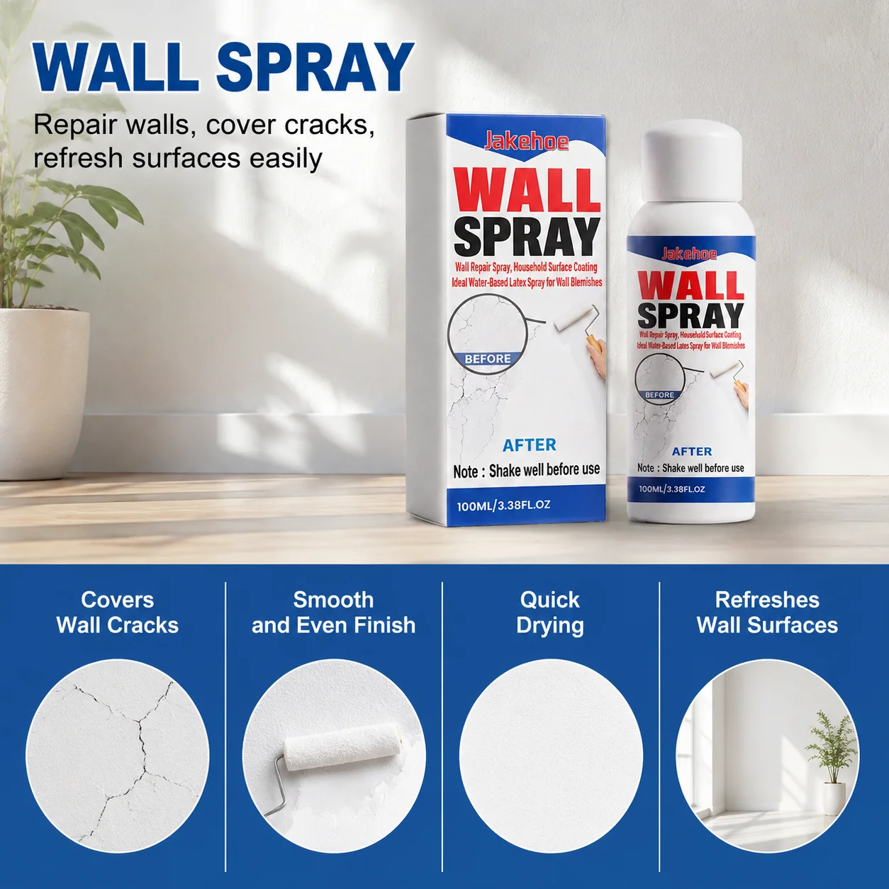 Home Renovation Wall Repair Spray Coating Water Based Filler Paint Fast Drying Surface Renewal for DIY Office Maintenance