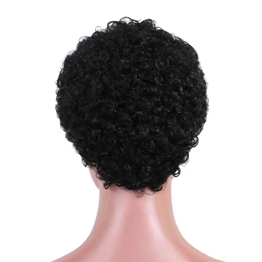 Afro Short Wig Curly 8 Inches Short Kinky Wigs Women Human Hair Wigs with Wig Cap, Black