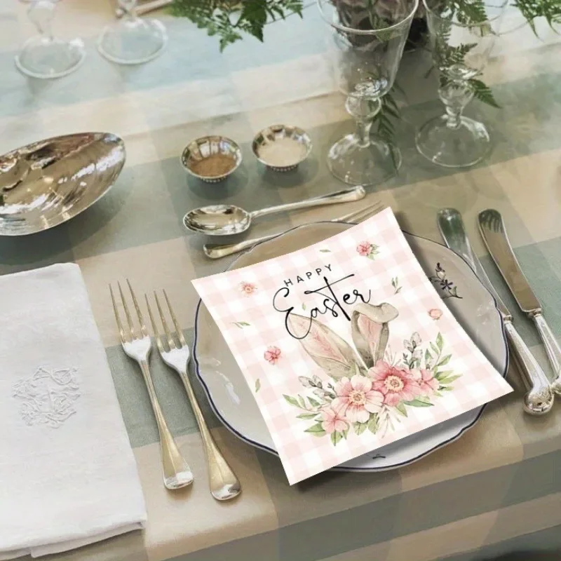 40 قطعة أرنب عيد الفصح رئيس المناديل الملونة زهرة نمط ورق للاستعمال مرة واحدة تحديد الموقع للحزب عشاء الجدول تخطيط لوازم
