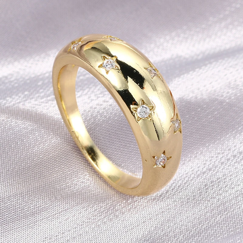 Crystal Star Chunky Ring For Women Vintage Trendy Gold Color Cubic Zirconia Stacking Rings Punk Accessories Retro Jewelry R446