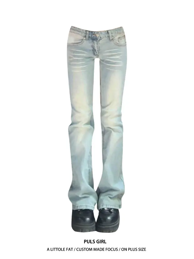 

Low Waist Slim Fit Straight Leg Jeans Women's plus Size American Washed Design Casual Straight Tube Long Pants