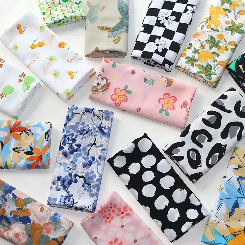 Printed Rayon Fabric By Meters for Needlework Dress Clothes Pajamas Bag Diy Sewing Children Cloth Breathable Soft Cartoon Flower