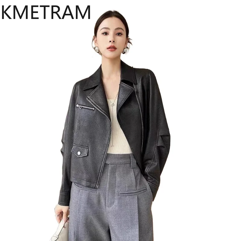

KMETRAM Genuine Sheepskin Leather Jacket Woman Lychee Patterned Short Coat Real Leather Jackets 2026 Fall Woman Clothes chaqueta