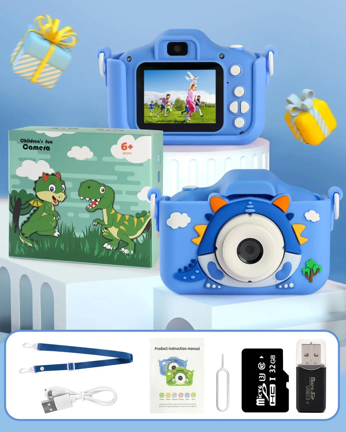 Children Camera Cartoon Toys 1080P HD Digital Camera for Boys/Grils With 32G SD Card Selfie Outdoor Toys Christmas Birthday Gift