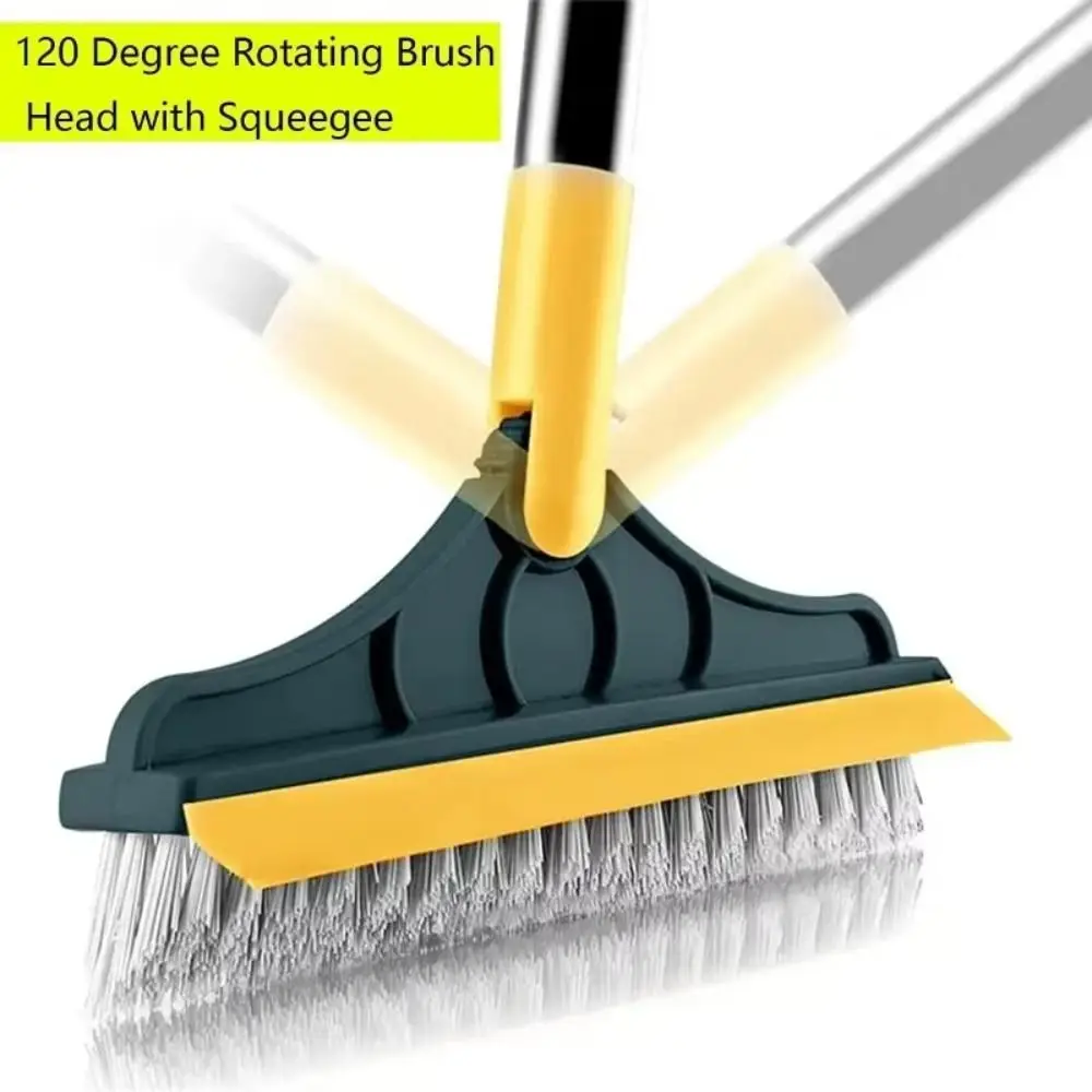 Multifunctional 3 In 1 Floor Scrub Brush Removable Wiper Long Handle Windows Squeegee Rotating Crevice Brush Bathroom Cleaning