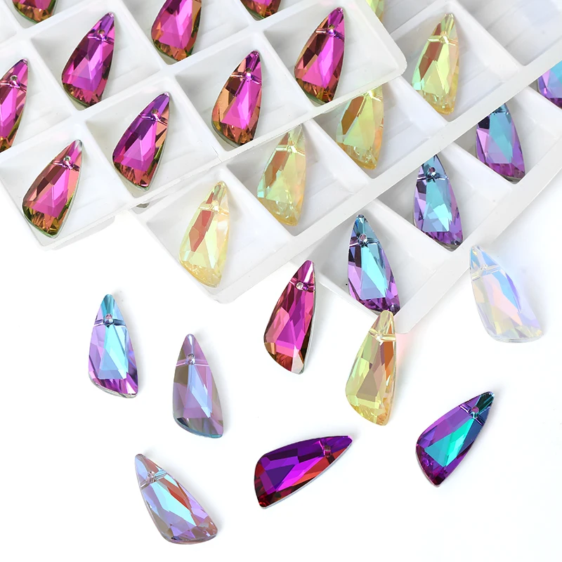 10*23mm Crystal 6690 Wing Pendant 8 Colors Glass Wing Charms Beads for Necklace Earrings Bracelet DIY Jewelry Accessories 12PCS