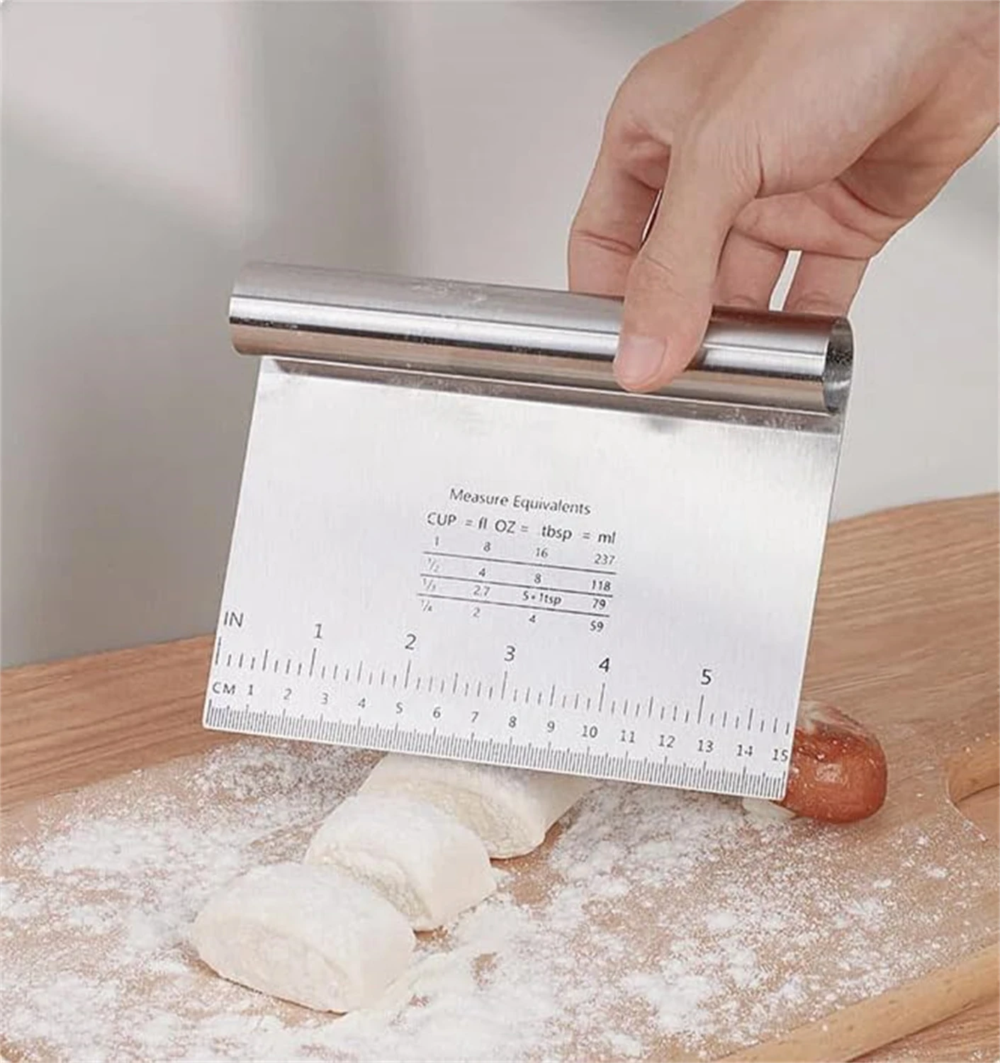 Pro Dough Pastry Scraper/Cutter/Chopper Stainless Steel with Measuring Scale Multipurpose-Cake,Pizza-Pastry Bread Separator