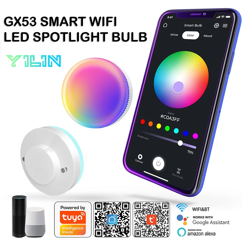 

GX53 Умная светодиодная лампа RGBCW 12 Вт Прожектор для гардероба Лампа WIFI TUYA Управление через приложение Интеллектуальный светодиодный потолочный светильник для шкафа AC220V