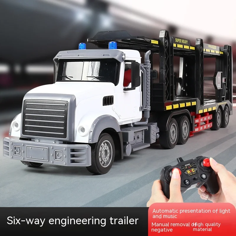 Children\'s Container Truck Double-decker Transporter Electric Remote Control Semi-trailer Tractor Flat Trailer Rc Boys Toys