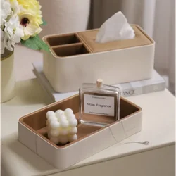 Elegant Leather Storage Box Wooden Style Tray Key Holder Jewelry & Cosmetics Organizer for Home Decor Luxury Light Touch