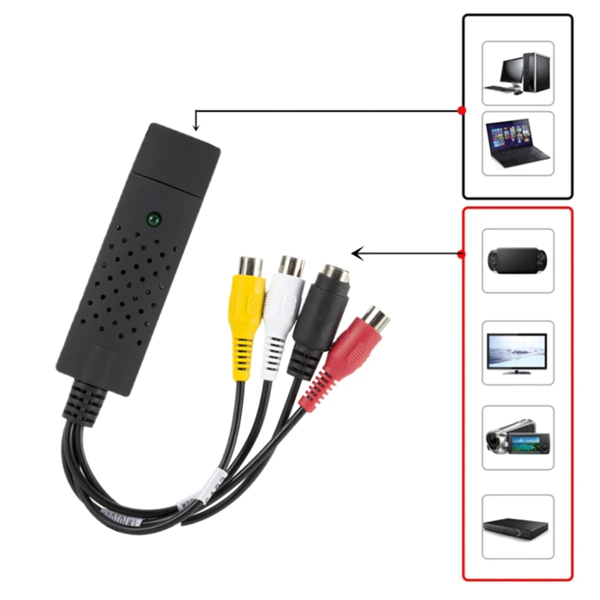 Fashion USB Video Capture Card, Audio Video Converter Grabber for RCA to USB Convert VHS Mini DV VCR Hi8 DVD to Digital