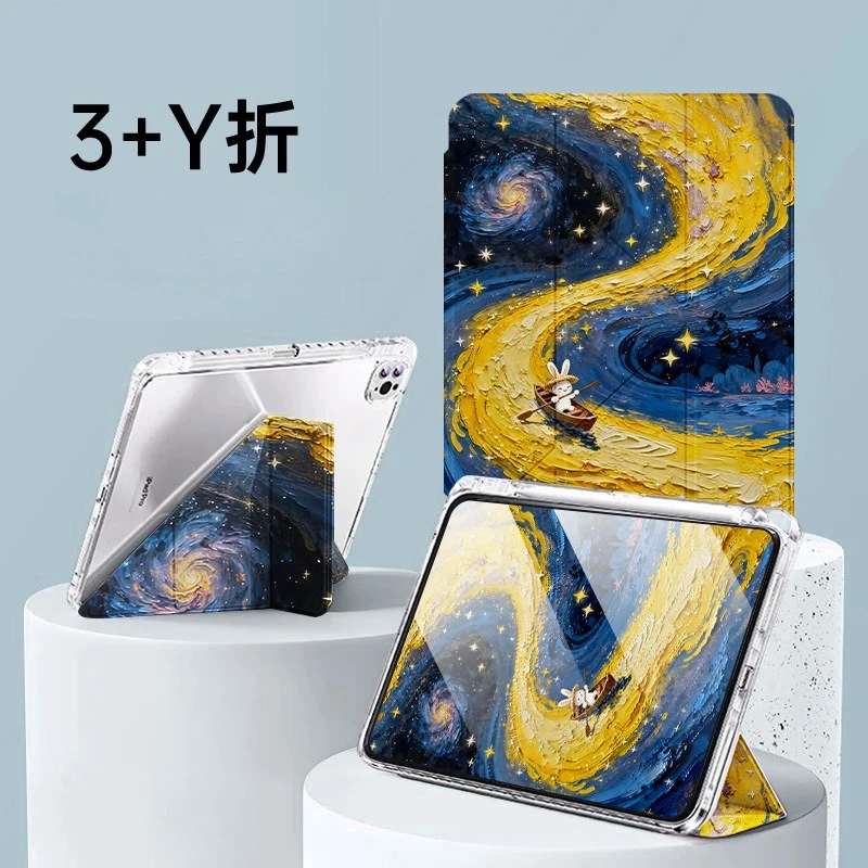

For Xiaomi Pad 8 7 Case 11.2inch Stars Rabbit Pattern Y+TriFold Stand with Pen Slot Tablet Cases For Xiaomi Pad 5 6 Cover 11inch