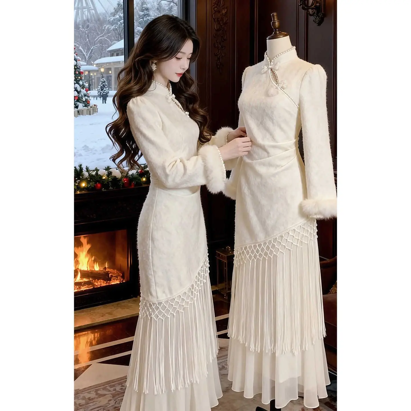 

New Chinese Style Vintage Qipao Graceful Dress Elegant Warm Qipao Dress Women Elegant Party Aodai Dress Vestido Cheongsam