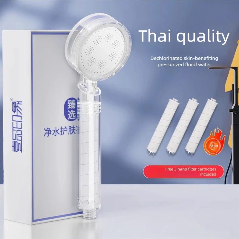 Portable Pressurized Filter Shower Head with Dechlorination Water Purification for Skin Beauty and Travel Use