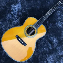 41 Inch G-OM42 Yellow Solid Spruce Acoustic Guitar Abalone Inlays Ebony Fingerboard Guitarra