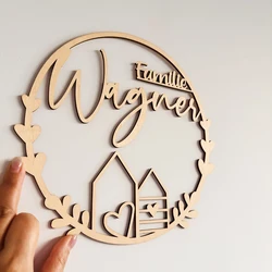 Personalized Family Name Wooden Circle Sign Photo Props, Custom Baby Door Name Black Wooden Wedding Decor Name Sign