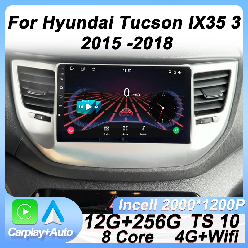 

Автомобильный радиоплеер 2din Android 14 для Hyundai Tucson IX35 3 2015 2016 2017 2018 Carplay, авторадио, GPS-навигация, Bluetooth Wi-Fi