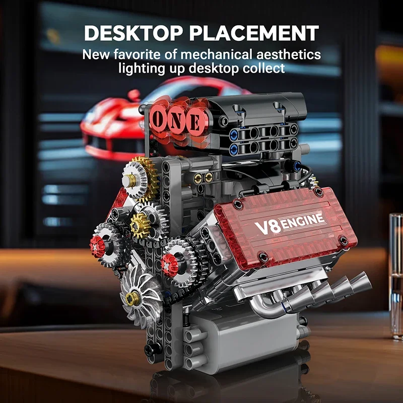 Brick V8 Engine Motorized Simulation Model Electrically Drive Building Blocks Technical Car Parts Creative Toys Gifts Boys Adult