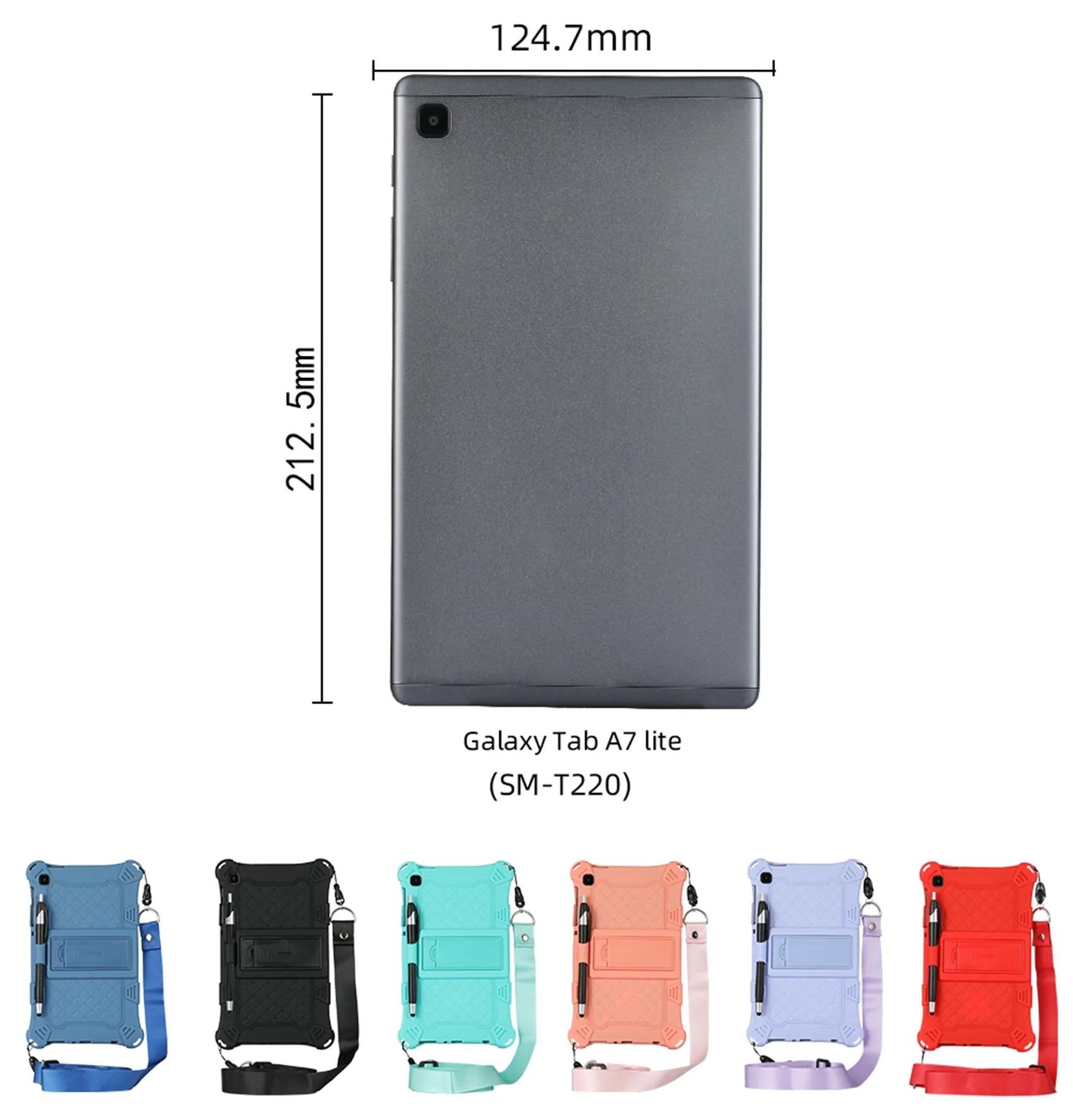 Étui en silicone pour Samsung Tab A7 Lite, étui pour tablette, support pour tablette avec stylo et sangle, bleu, 8.7 pouces, 2021, T220, T225