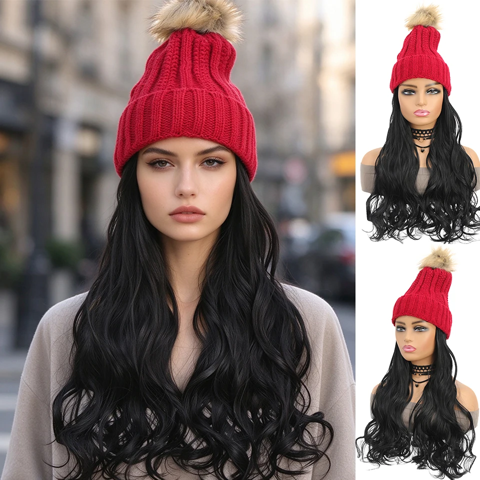 Blonde Unicorn Hat wigs Cap with Hair Hat Wig Wavy Wig Connect Synthetic Hair for Women Cosplay Daily Party Halloween Christmas