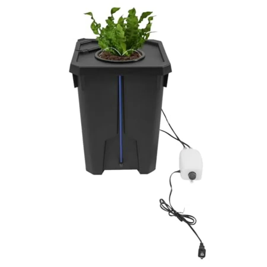 7.13 Gal Hydroponics Grow System with Top Drip Kit Air Pump Clay Pebbles Recirculating Drip Garden System Black Plastic