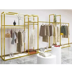 custom.Stainless Steel Clothing Shop Garment Display Stand Clothing Shelf Shiny Clothes Rack for Retail Store Clo