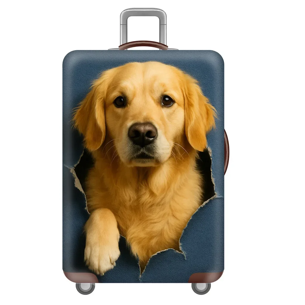 Elastic Luggage Cover Cute Puppy Break Through Wood Print Suitcase Protector Dustproof Anti Scratch For 18 32 Inch Travel Case