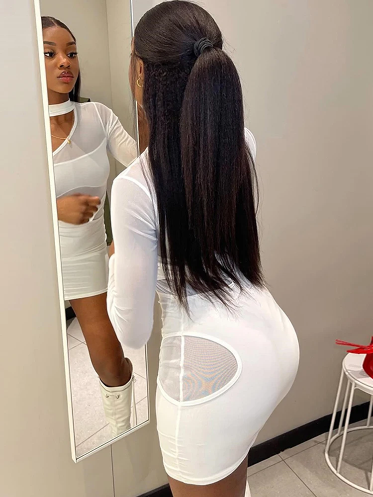 Strano Puss Abito sexy in rete Donna Y2K Patchwork Hollow Solid Zip Tendenza estiva Skinny Elegante Hipster Stretch Bodycon Clubwear