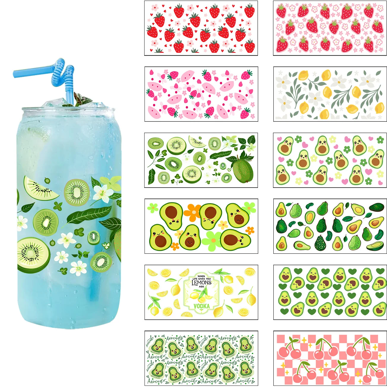 

Fruit Themed Cup Wrap Colorful Design DTF Wrap For 16OZ Glasses Cups Bottles DIY Decal UV DTF Wrap Transfer Stickers