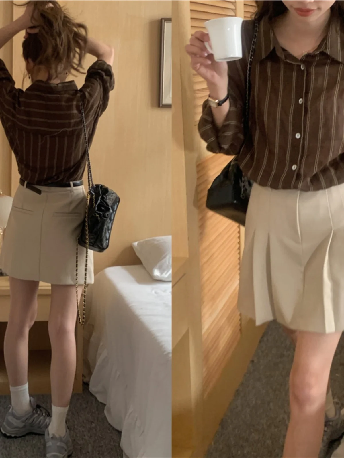 Frühling Sommer Streifen irt Frauen Lange Sve Dünne Sonnenschutz Kragen Basis Top Koreanische Sle Lose Fit Taste Detail