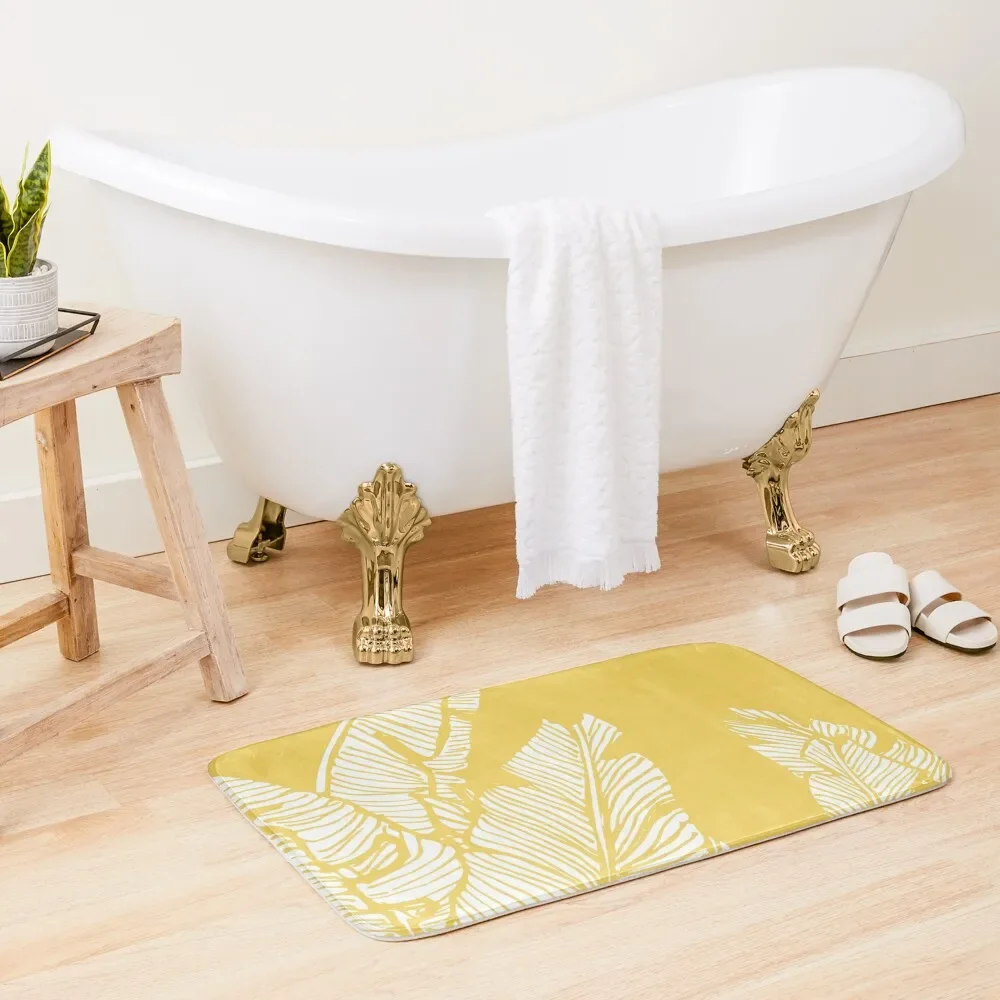 Banana Leaves on Yellow Bath Mat Waterproof Bathroom Rugs Bathroom Utensils Set For Bathroom Home Decor Mat