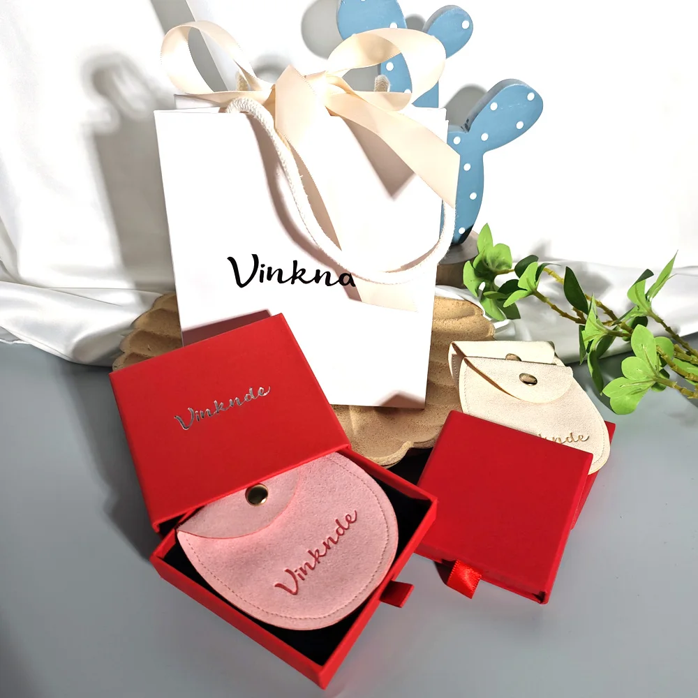 

100pack Drawer Cardboard Box Chic Small Paper Jewelry Packaging Box Microfiber Snap Pouches Custom Logo Wedding Gift Dust Sack