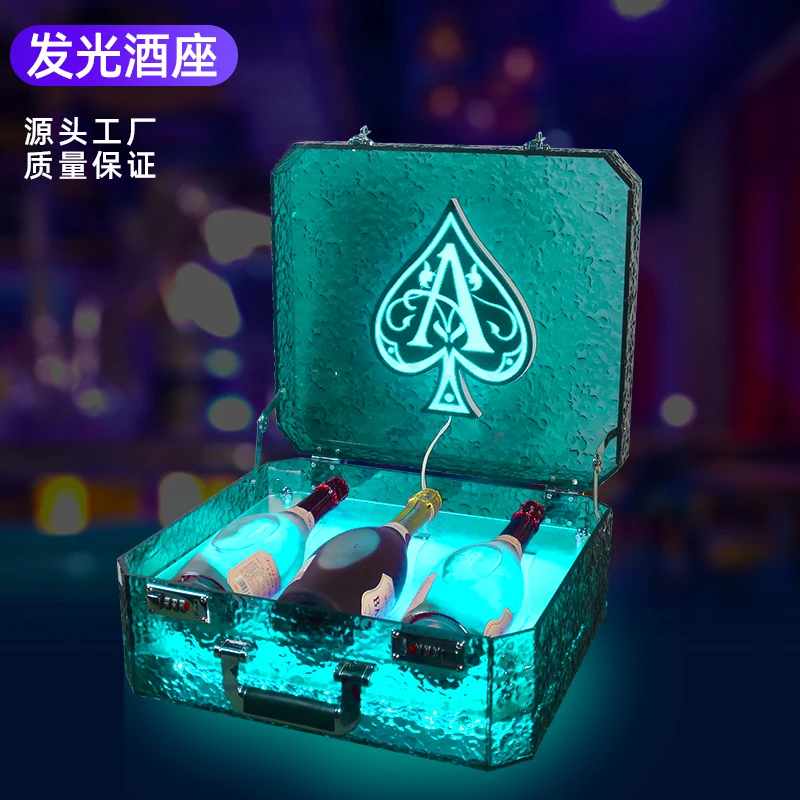 Customized LED lighting suitcase for bars, scoop shaped champagne display box, 3-pack wine box suitable for nightclubs and KTVs