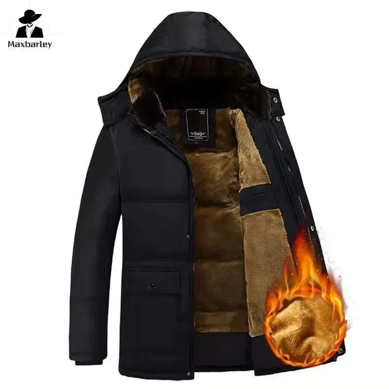 Parka com capuz impermeável masculina, casaco quente, sobretudo de pele grossa, jaqueta casual, outwear, inverno, 2022