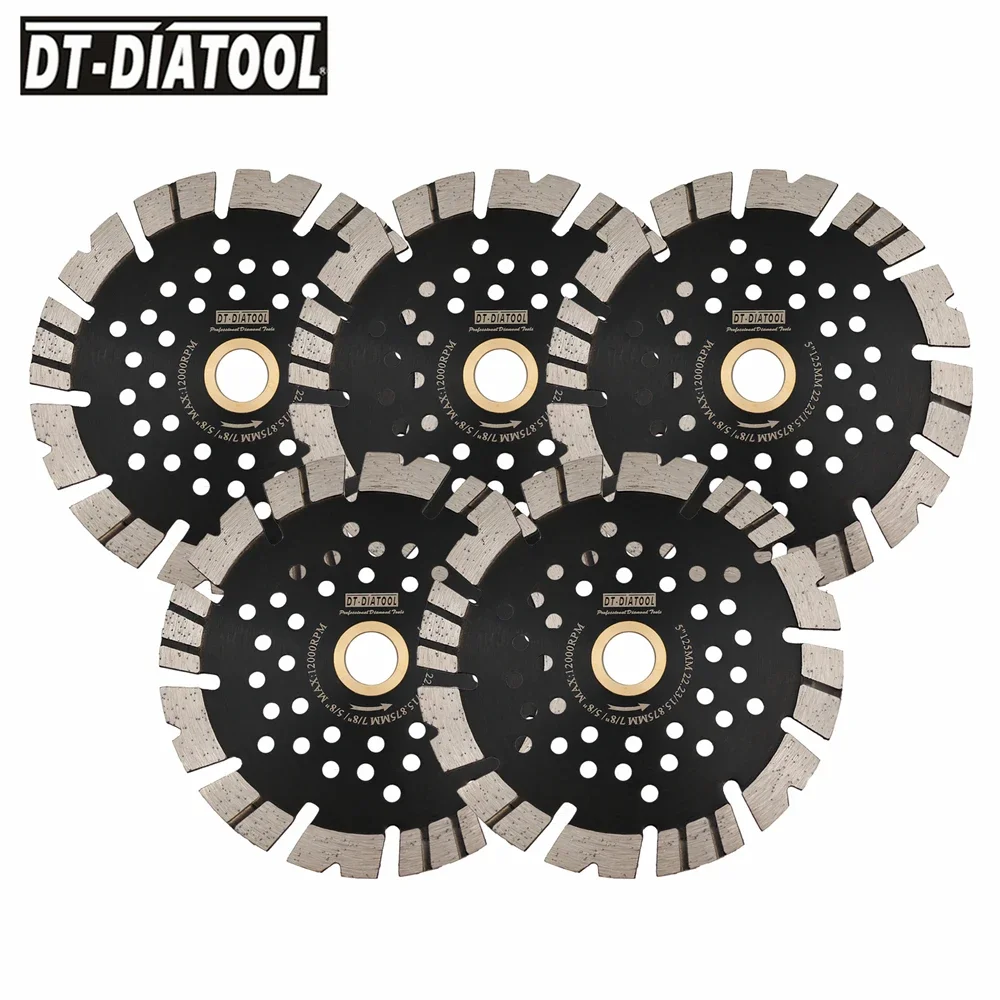 

DT-Diatool 1/2/3/5Pcs Dia 125mm Multi-Hole Dry Saw Blades Cutting Discs for Granite Concrete Masonry V-Tooth Corrugated Dry Cut