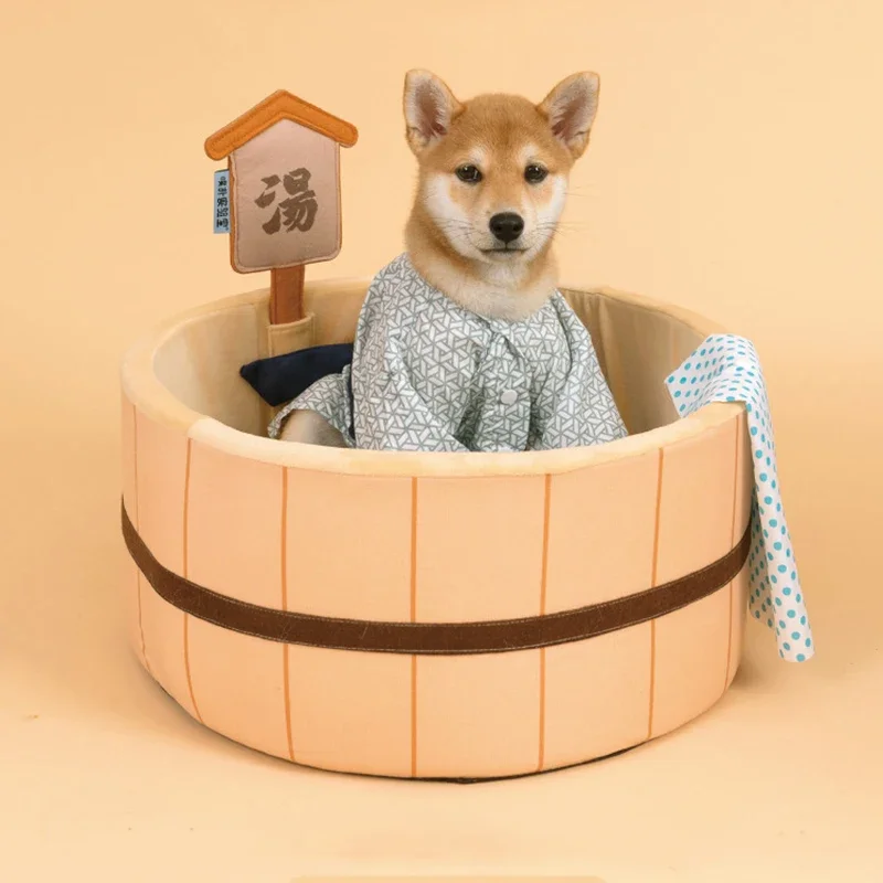 Japanese Style New Cat Bed Comfy Bathtub Pool for Dogs Detachable Puppy Basket Basin Safe Kitten Nest Pad Plush Sleeping Shiba