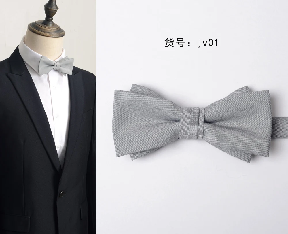 HIGH quality Men's suit Pocket scarf square Men's shirt  Double  Business groom wedding  grey BOW TIE