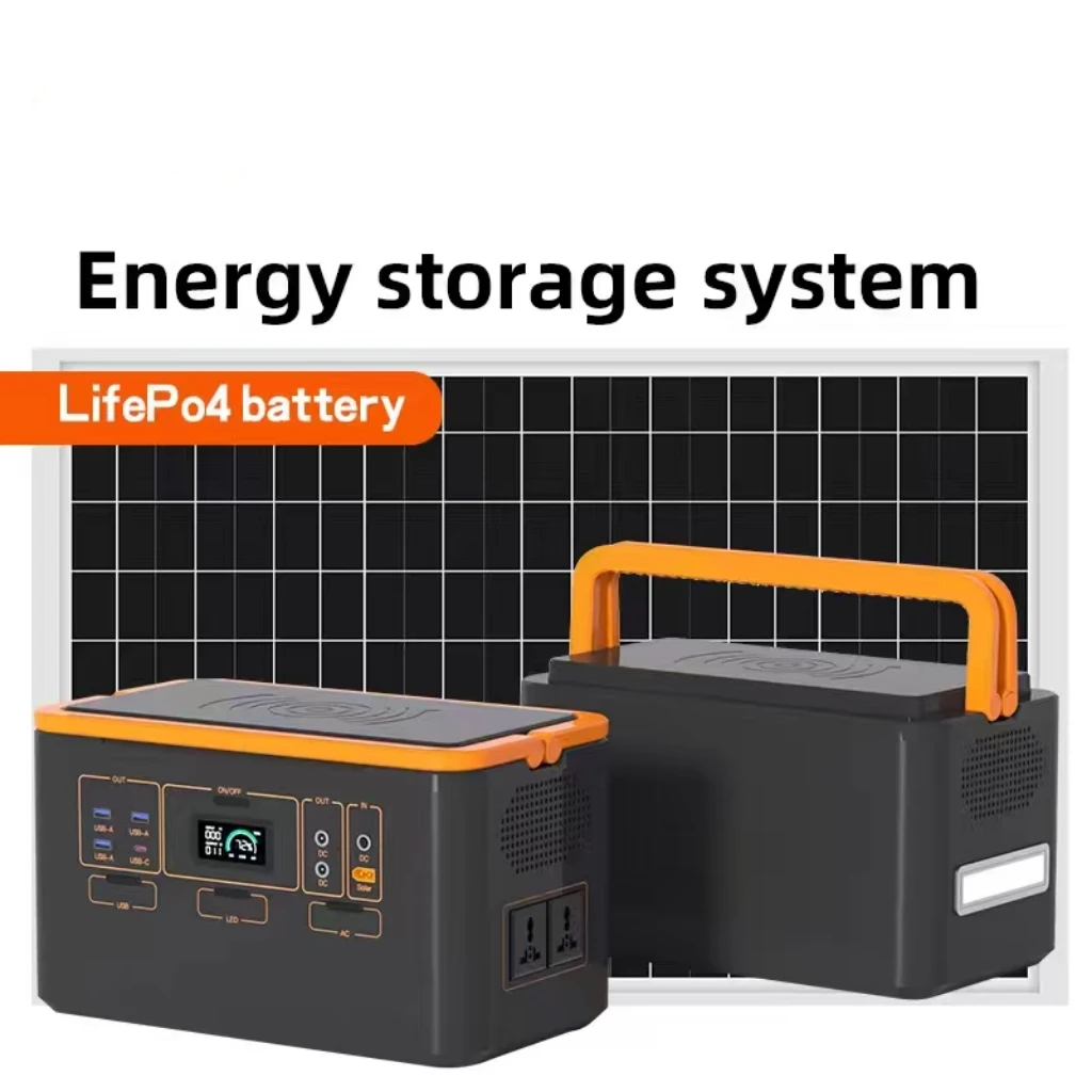 Indoor Outdoor Portable Power Station with Solar Panel LED Lights 1200W LiFePO4 Battery External Battery Pure Sine Wave Inverter