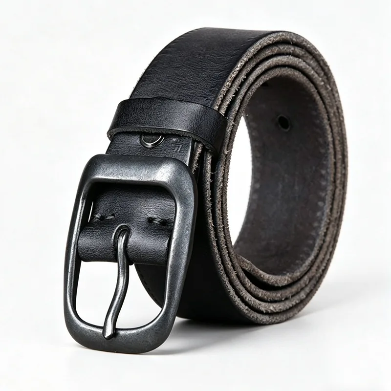 Washed Vintage Distressed Genuine Leather Belt For Men, First Layer Cowhide Casual Jeans Belt