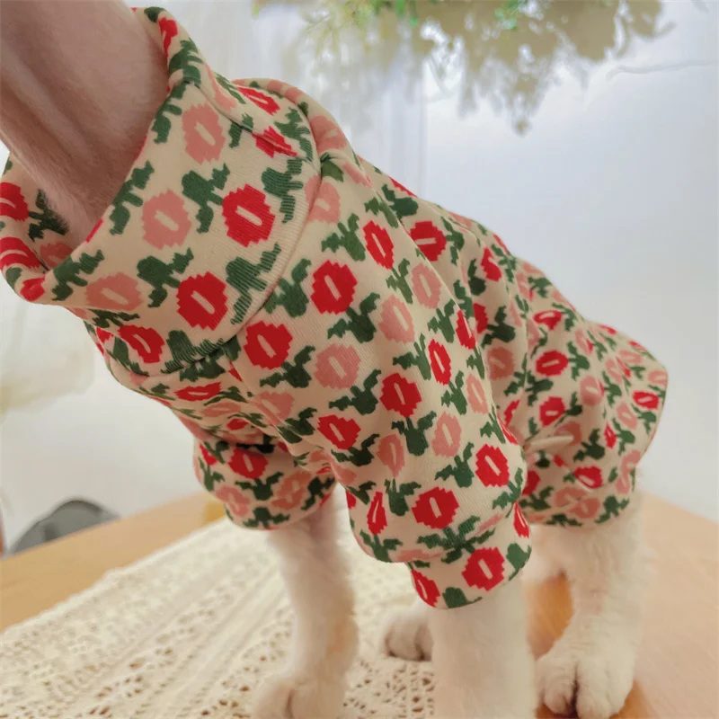 Soft Sweatshirt for Sphynx Cat in Spring Winter thick Undercoat for Hairless Cat Warm Loungewear for Devon Rex Small Dog Clothes