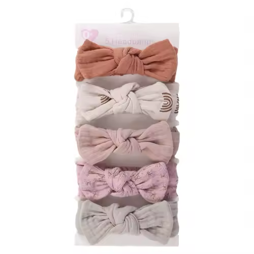 5Pcs/Set Solid Muslin Cotton Linen Baby Headband Elastic Rabbit Ear Hair Band Infant Girl Turban Headwraps Stretch Accessories - Image 9