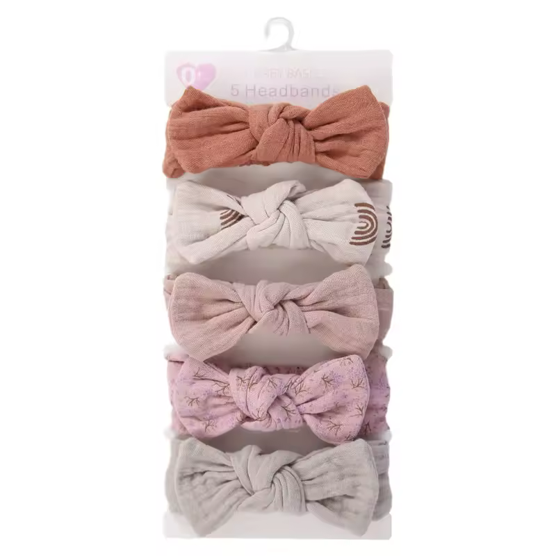 5Pcs/Set Solid Muslin Cotton Linen Baby Headband Elastic Rabbit Ear Hair Band Infant Girl Turban Headwraps Stretch Accessories - Image 9