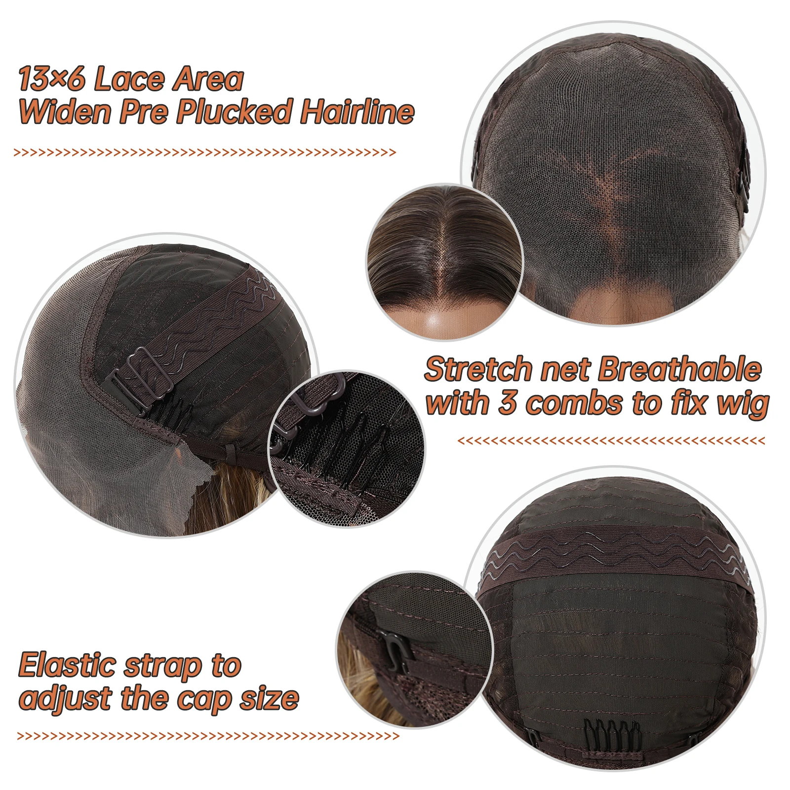 EASIHAIR Brown Blonde Highlights Straight Synthetic Wigs for Women Long Brown Lace Frontal Wigs 30in Natural Hair Heat Resistant