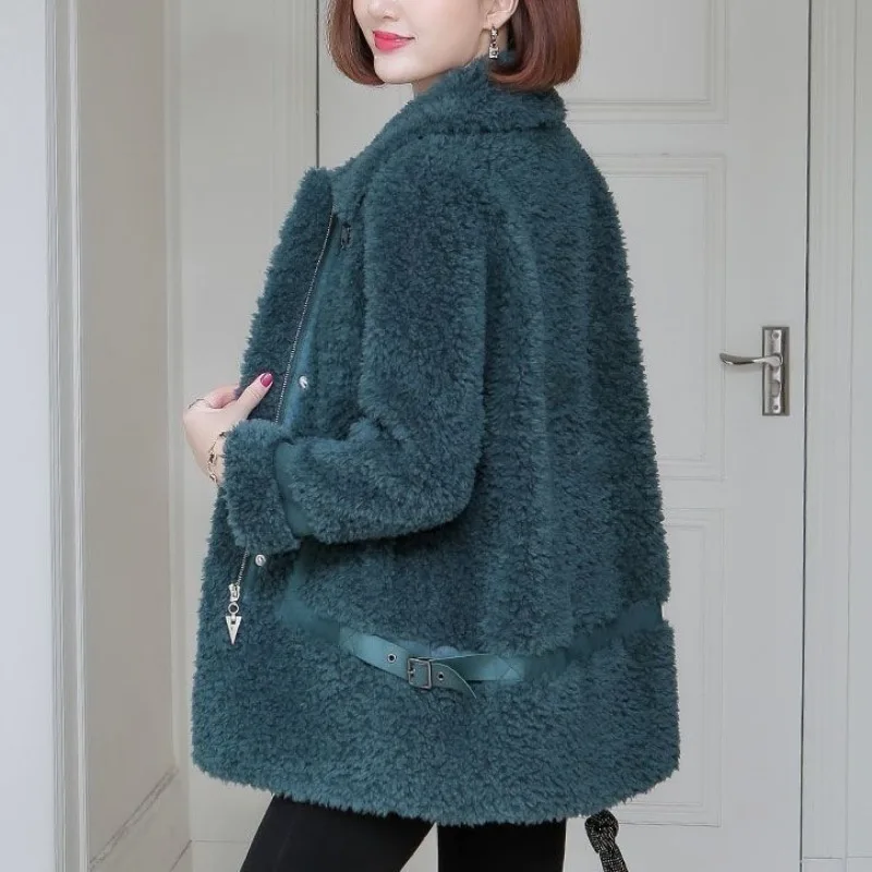 Women Faux Fur Coat Mid Length Version Loose Large Size Mom Outfit Thicken Lamb Wool Warm Outwear 2023 New Fashion Casual Parkas