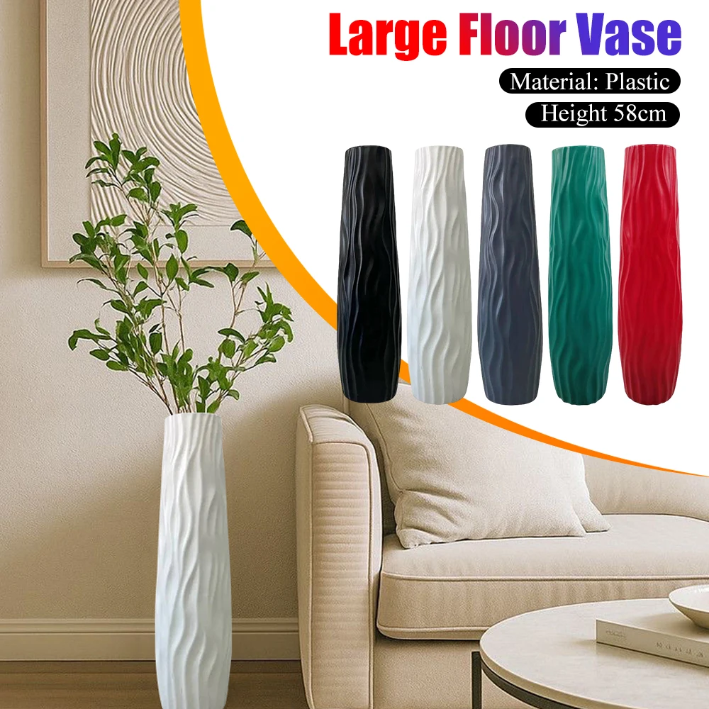 

Пластиковая большая напольная ваза, высокая декоративная ваза, изысканный дизайн линии, вазы, текстурированная напольная ваза, домашний декор для гостиной